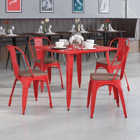 Flash Furniture Red Metal Stackable Chair with Wood Seat, PK4 4-CH-31230-RED-WD-GG